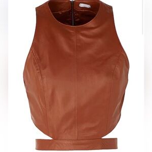 Sleeveless Style Women Leather Top